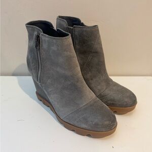 Sorel Sz 9.5 Womens Joan Uptown Leather Side Zip Ankle Wedge Booties Boots